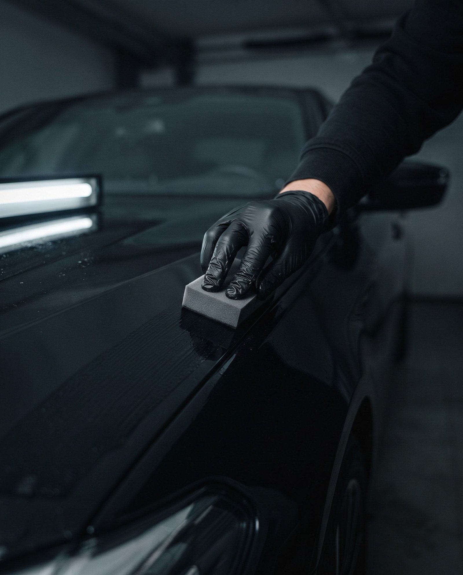 Main gantée appliquant une protection à l'aide d'un applicateur
