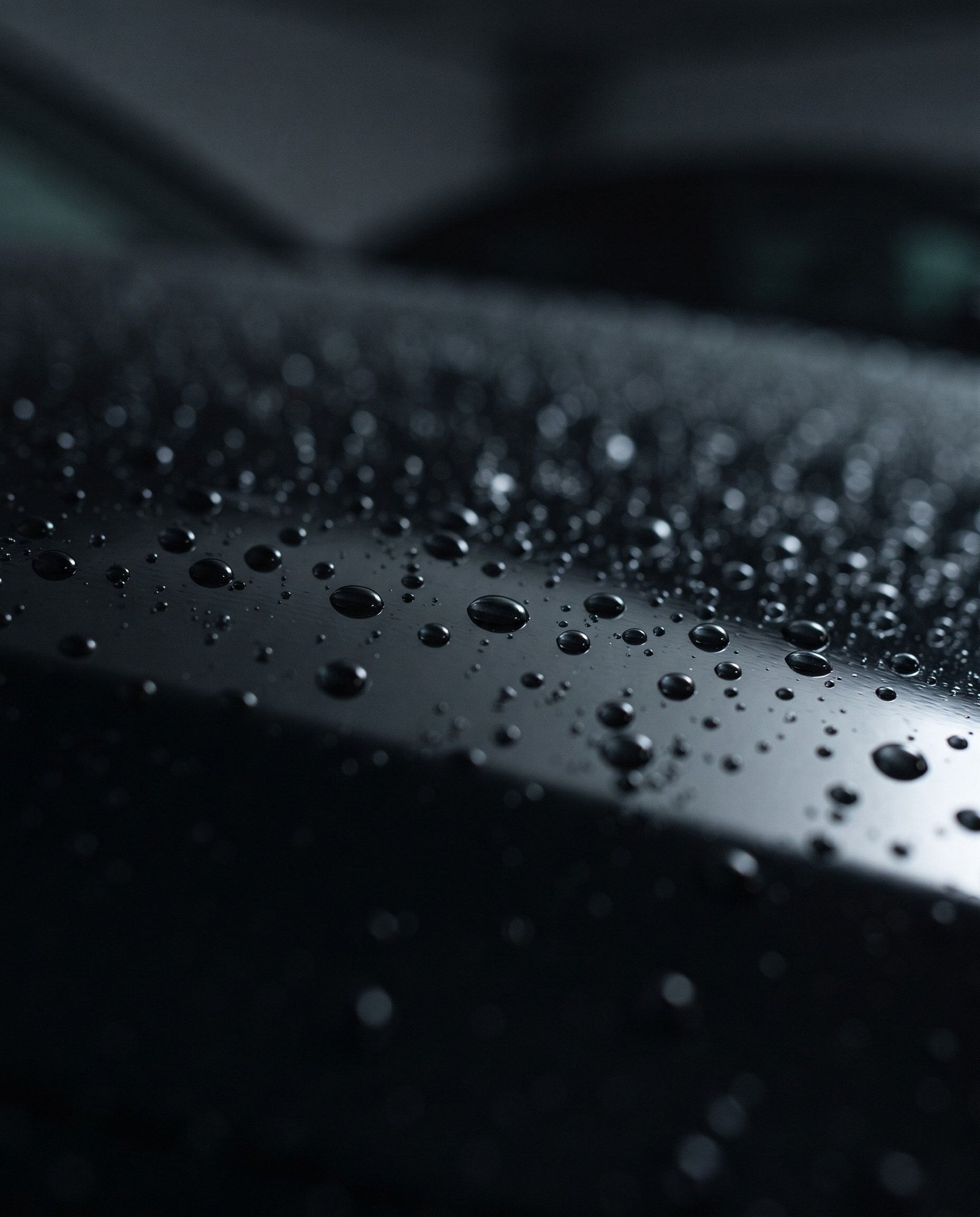Gouttes d'eau perlant sur une peinture noire protégée